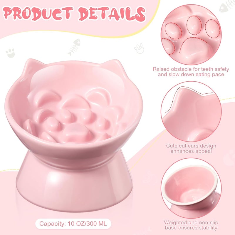 Funnymoom 2 Pcs Ceramic Elevated Slow Feeder Cat Bowl Cute Tilted Anti Vomiting Raised Cat Bowl for Dry Wet Food and Water Easy to Clean High Edge Pet for Small Dogs(Dark Green, Pink) - Image 3